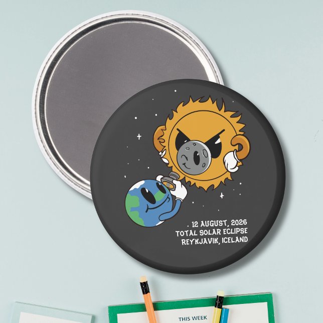 Total Solar Eclipse 2026 Iceland Photobomb Magnet (Change city to personalize.  all text editable, matching items available)