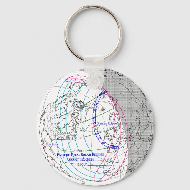 Total Solar Eclipse 2026 Map Nyckelring (Framsida)
