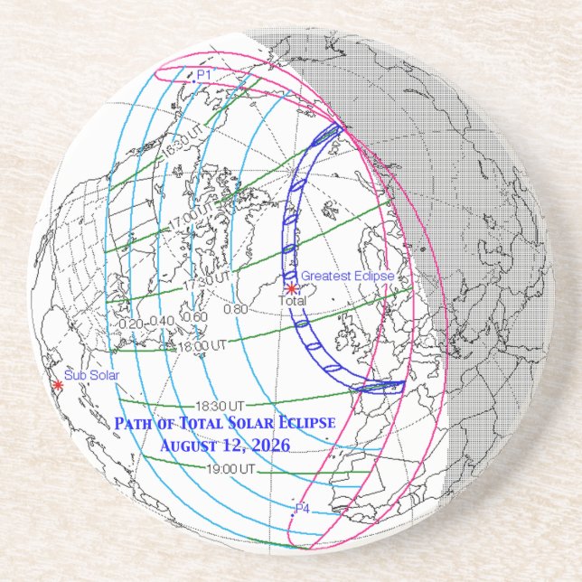 Total Solar Eclipse 2026 Map Underlägg (Framsidan)