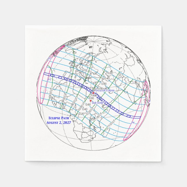 Total Solar Eclipse 2027 Map Pappersservett (Framsidan)