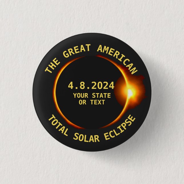 Total Solar Eclipse 4.8.2024 USA Anpassningsbar Te Knapp (Framsida)