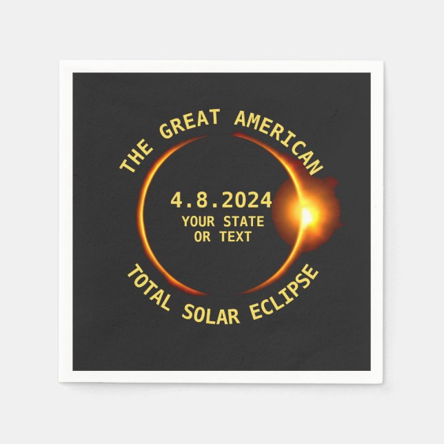 Total Solar Eclipse 4.8.2024 USA Anpassningsbar Te Pappersservett (Framsidan)