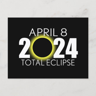 Total Solar Eclipse - 8 april 2024 - svart design Vykort