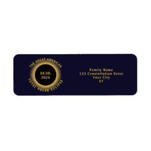 Total Solar Eclipse 8 april, 2024, Visa Party Returadress Etikett