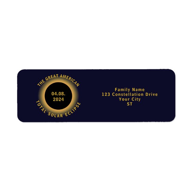 Total Solar Eclipse 8 april, 2024, Visa Party Returadress Etikett (Framsidan)