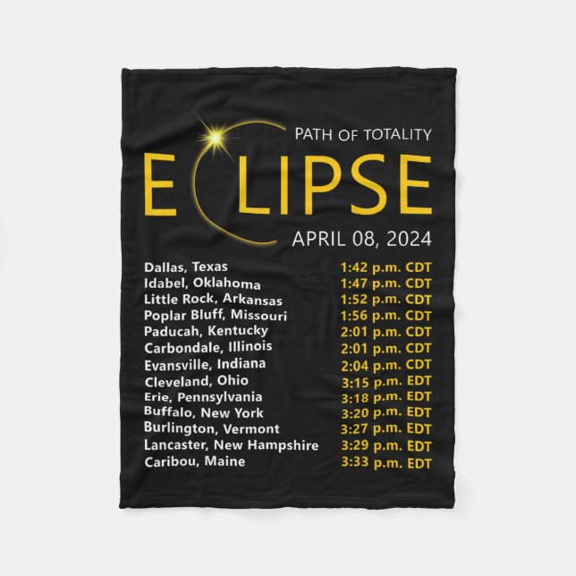 Total Solar Eclipse Apirl 08 2024 Eclipse Karta To Fleecefilt (Framsidan)