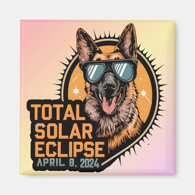 Total Solar Eclipse April 2024 German Shepherd Hun Magnet (Framsidan)