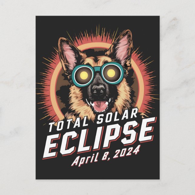 Total Solar Eclipse April 2024 German Shepherd Hun Vykort (Framsida)