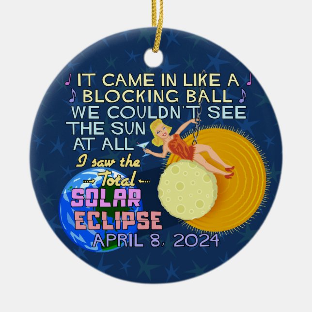 Total Solar Eclipse April 8 2024 American Funny Julgransprydnad Keramik (Framsidan)