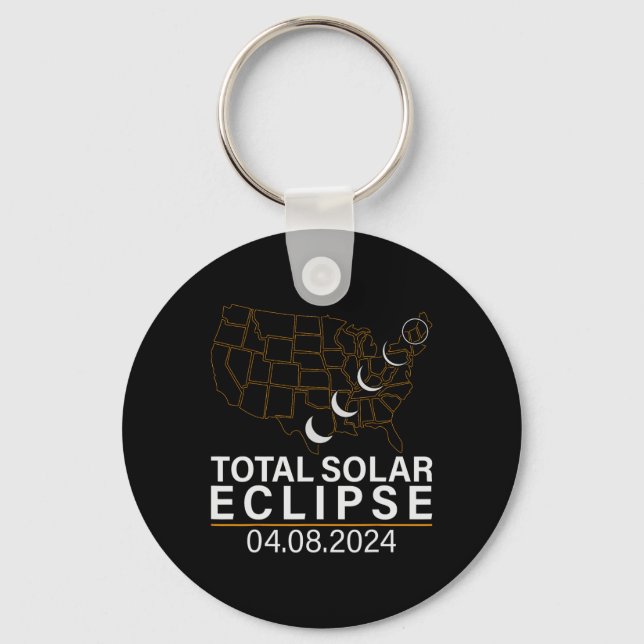 Total Solar Eclipse April 8 2024 Amerika USA Karta Nyckelring (Framsida)