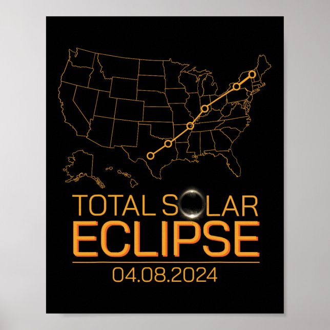 Total Solar Eclipse April 8 2024 Usa Karta Totalit Poster (Framsidan)
