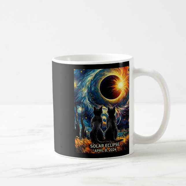 Total Solar Eclipse April 8 2024 Van Gogh Cat Kärl Kaffemugg (Höger)
