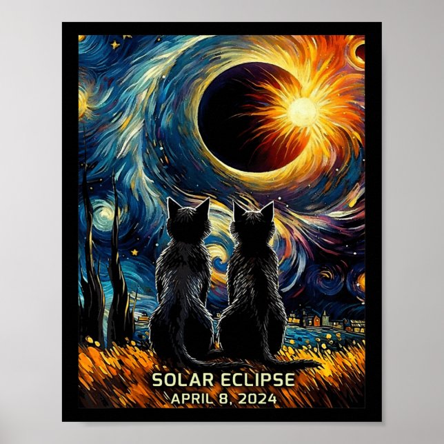 Total Solar Eclipse April 8 2024 Van Gogh Cat Kärl Poster (Framsidan)
