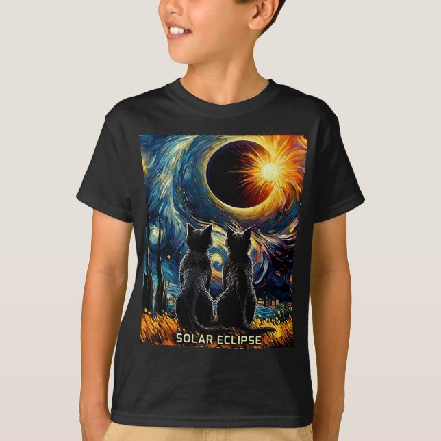 Total Solar Eclipse April 8 2024 Van Gogh Cat Kärl T Shirt (Framsida)