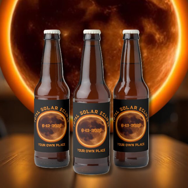 Total Solar Eclipse August 12, 2026 Ölflaska Etikett (Total Solar Eclipse August 12, 2026 Beer Bottle Label )