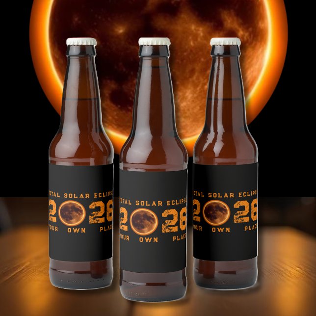 Total Solar Eclipse August 12, 2026 Ölflaska Etikett (Total Solar Eclipse August 12, 2026 Beer Bottle Label 
)