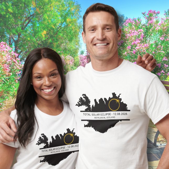 Total Solar Eclipse August 2026 – Iceland Custom T Shirt (Edit city / location via the template to personalize.  Matching items in collection.)