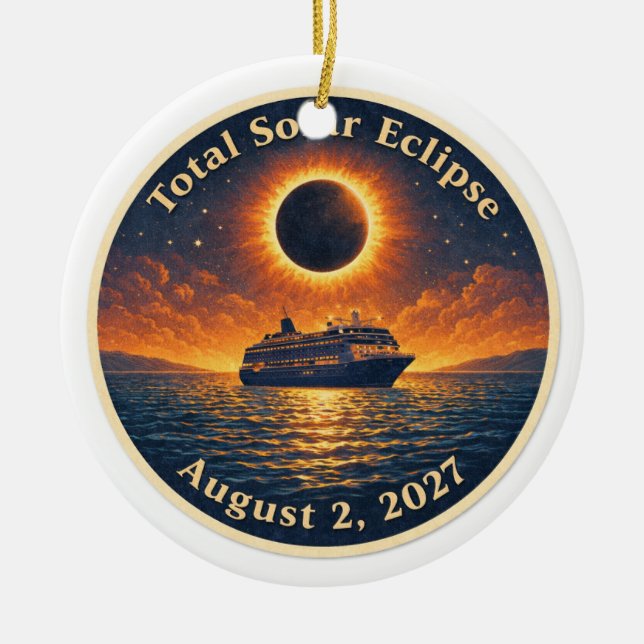 Total Solar Eclipse August 2 2027 cruise ship  Julgransprydnad Keramik (Framsidan)
