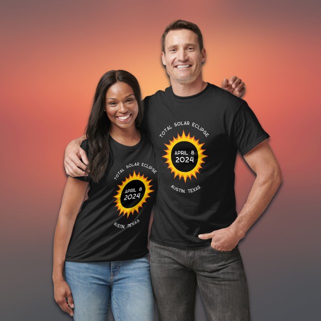 Total Solar Eclipse Austin Texas 8 april 2024 T Shirt (Replace Austin, Texas with another location if required. All text editable)