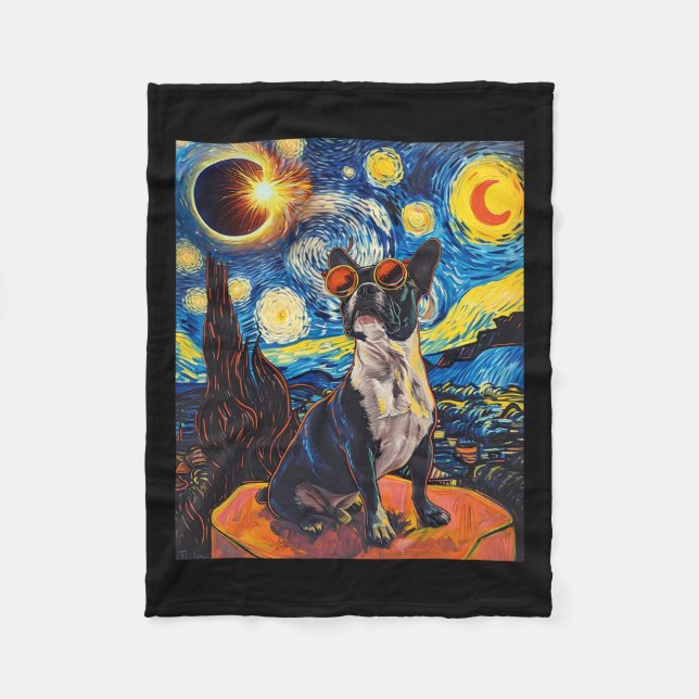 Total Solar Eclipse Boston Terrier Hund Fleecefilt (Framsidan)