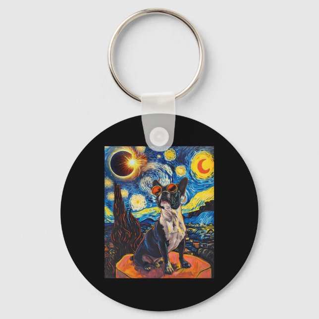 Total Solar Eclipse Boston Terrier Hund Nyckelring (Framsida)