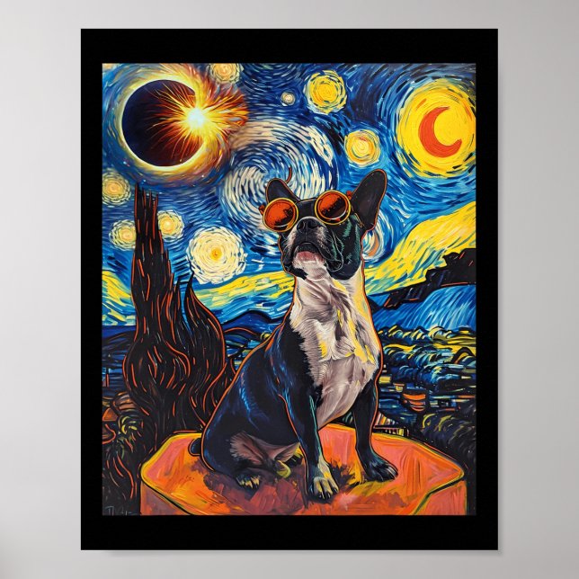 Total Solar Eclipse Boston Terrier Hund Poster (Framsidan)
