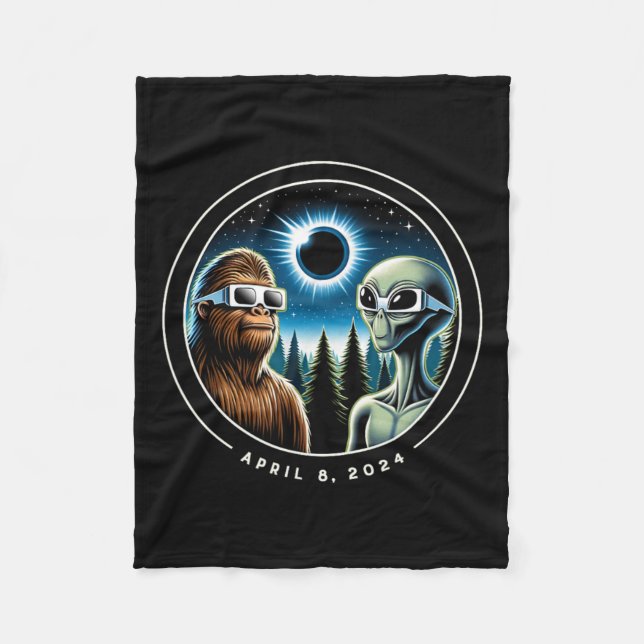 Total Solar Eclipse Funny Bigfoot Alien April-datu Fleecefilt (Framsidan)