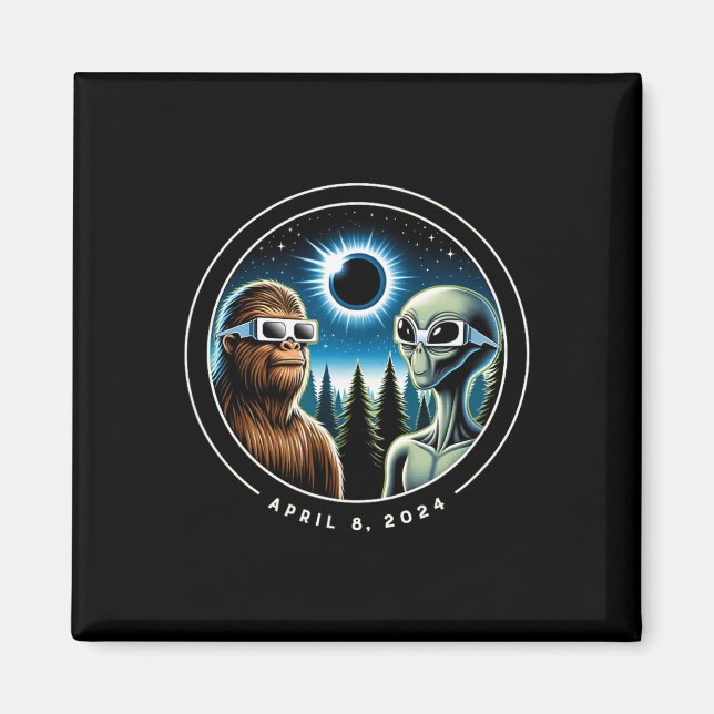 Total Solar Eclipse Funny Bigfoot Alien April-datu Magnet (Framsidan)