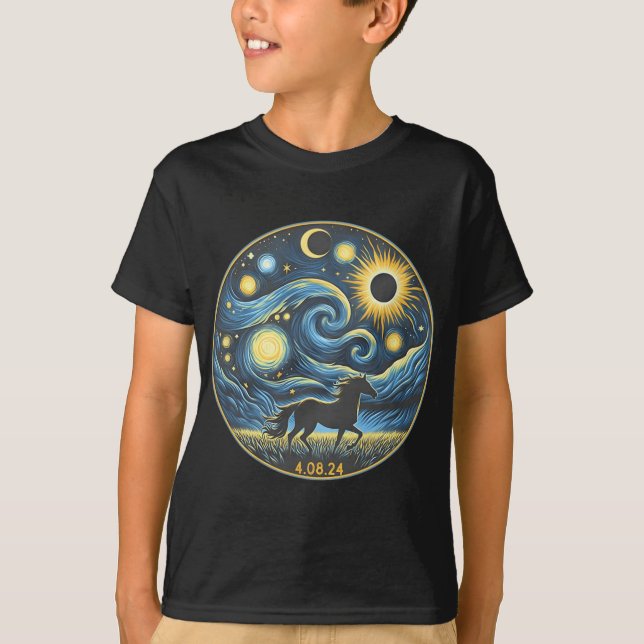 Total Solar Eclipse Horse Lover 8 april 2024 Häst T Shirt (Framsida)