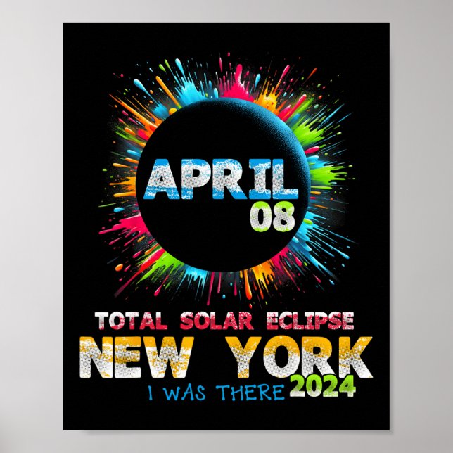Total Solar Eclipse New York 2024 färgfull totalit Poster (Framsidan)