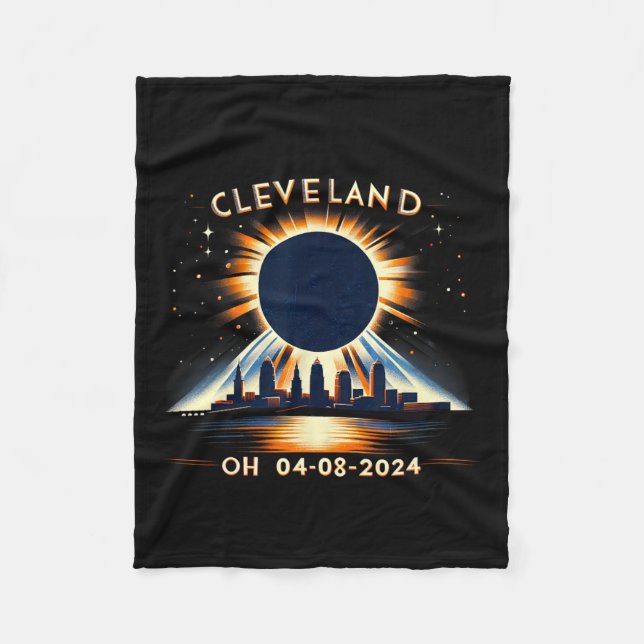 Total Solar Eclipse Oh April 08 2024 Cleveland Sol Fleecefilt (Framsidan)