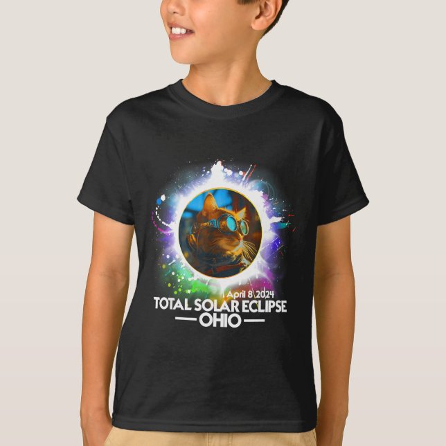 Total Solar Eclipse Ohio Cat Design T Shirt (Framsida)