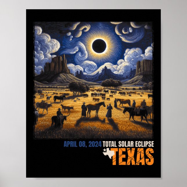 Total Solar Eclipse Retro den 8 april 2024 Astrono Poster (Framsidan)