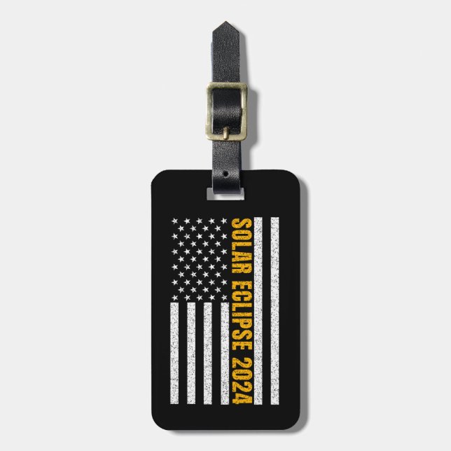 Total Solar Eclipse USA 8 april 2024 US flagga Bagagebricka (Vertikal Framsida)