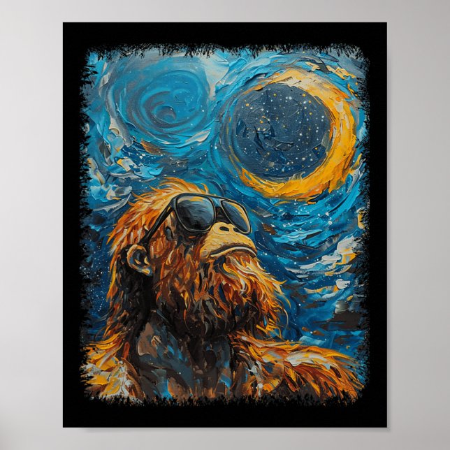 Total Solar Eclipse Van Gogh Starry Natt Art Styl Poster (Framsidan)