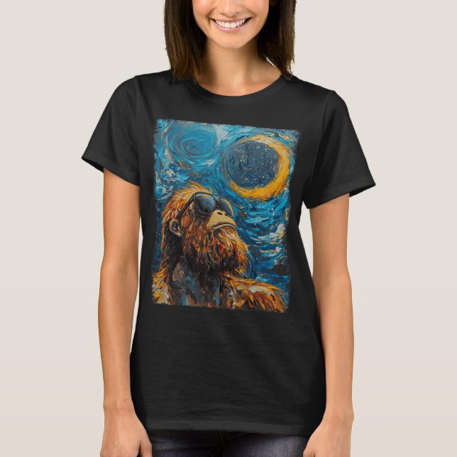 Total Solar Eclipse Van Gogh Starry Natt Art Styl T Shirt (Framsida)