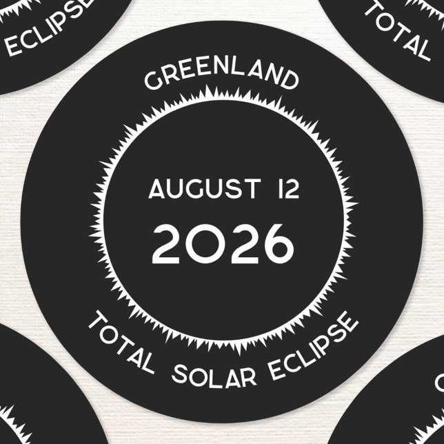 Total solenergi 2026 Grönland Runt Klistermärke (Total Solar Eclipse August 12 2026 Greenland custom text sticker)