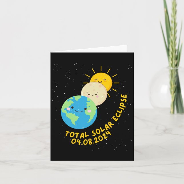 Total solenergi Eclipse 2024 Cute Solar Eclipse Ki Kort (Framsida)