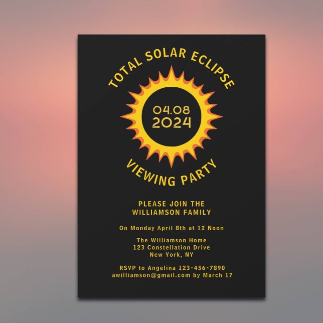 Total solenergi Eclipse April 2024 Visa Party Inbjudningar (Add details to personalize your viewing party)