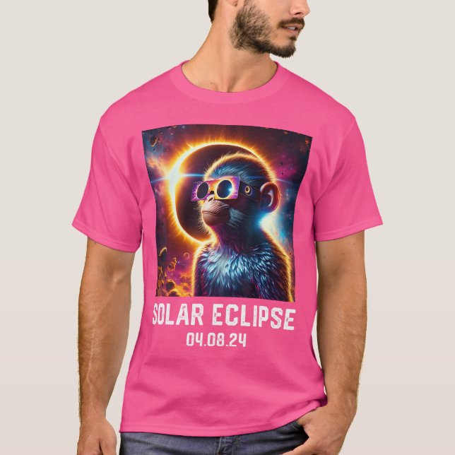 Total solförmörkelse 04 08 24 Monkey Astronomi L T Shirt (Framsida)