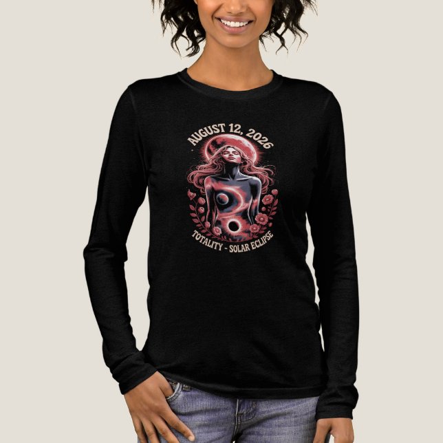 Total Solförmörkelse 12 aug 2026 Långärmad T Shirt (Framsida)