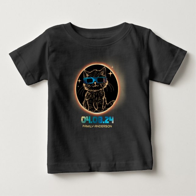 Total solförmörkelse 2024 Katt solförmörkelseglasö T Shirt (Framsida)