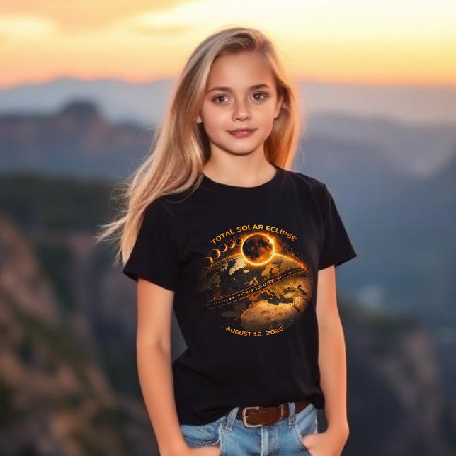 Total solförmörkelse 2026-Bana för totalitet T Shirt (Total Solar Eclipse August 12 2026 path of totality t shirts kids)