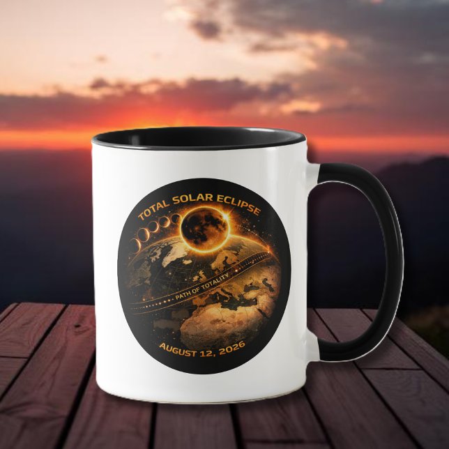 Total solförmörkelse 2026 Totalitetsbana Mugg (Total Solar Eclipse 2026 Path of Totality Mug )