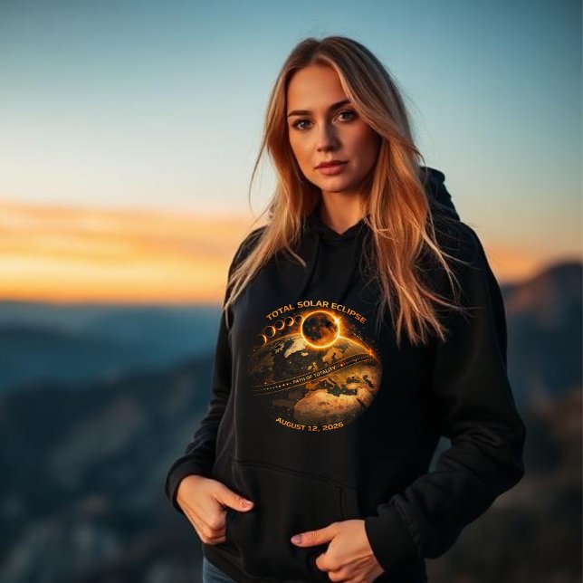 Total solförmörkelse 2026-Totalitetsbana T Shirt (Total Solar Eclipse 2026-Path of Totality hoodie women)