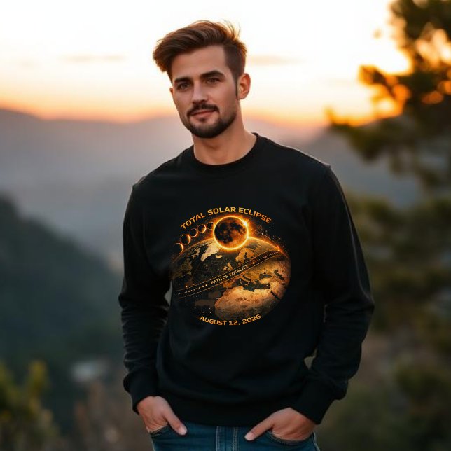 Total solförmörkelse 2026 - Totalitetszon Lång Ärmad Tröja (Total Solar Eclipse 2026- Path of Totality Sweatshirt)