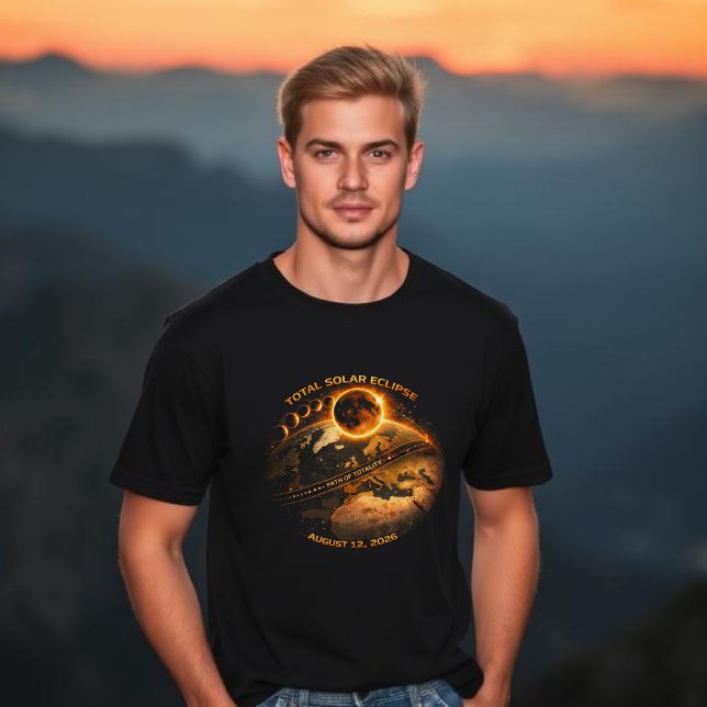 Total solförmörkelse 2026 - Totalitetszon T Shirt (Total Solar Eclipse August 12, 2026 Path of Totality t shirt)