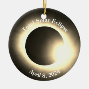 Total solförmörkelse 8 april 2024 måne sol julgransprydnad keramik