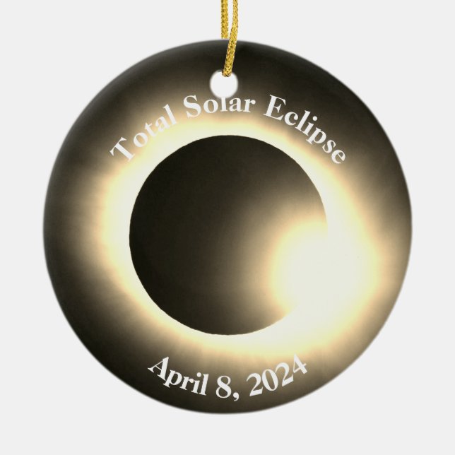 Total solförmörkelse 8 april 2024 måne sol julgransprydnad keramik (Framsidan)