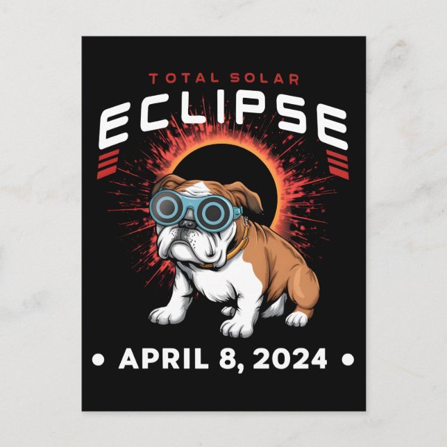 Total solförmörkelse april 2024 Bulldog älskare pr Vykort (Framsida)